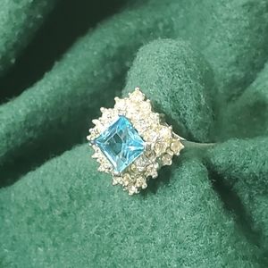 Silver electroplated blue topaz ring